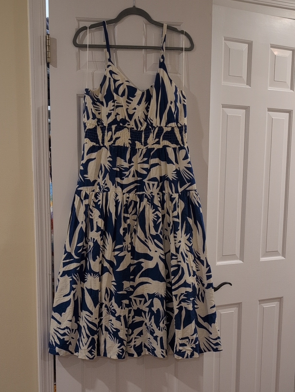 Skies Are Blue Navy and White Tropical Midi Dress